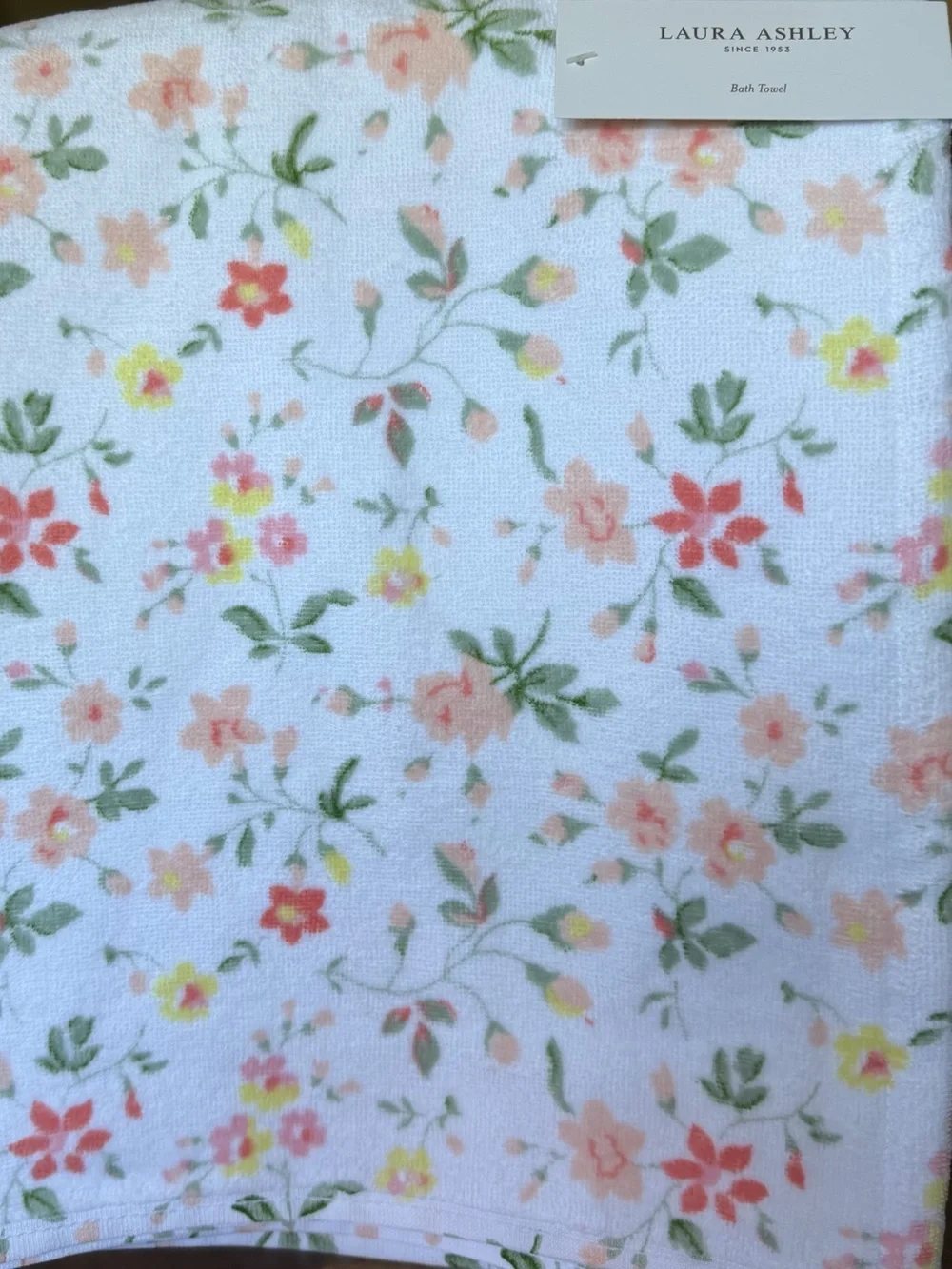 Laura Ashley Bath Towel Evie Floral Shabby Chic 2 Pc Peach Yellow Green Pink